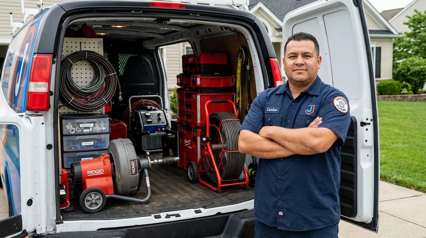 Professional drain cleaning equipment and Johns Plumbing LLC plumber in Watervliet