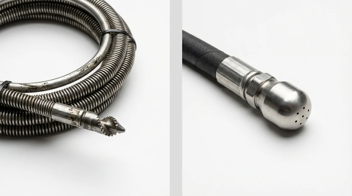 Drain snake cable and hydro jetting nozzle used for drain cleaning in Watervliet, MI